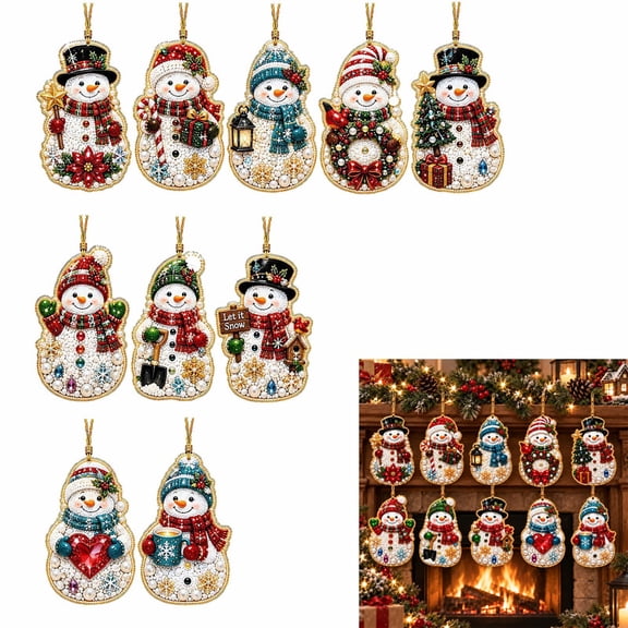 ALOEWXXR 10 Pcs Diamond Art Christmas Ornaments Kit, DIY Diamond Painting Hanging Decorations, Double Sided Snowman Christmas Tree Ornament Craft