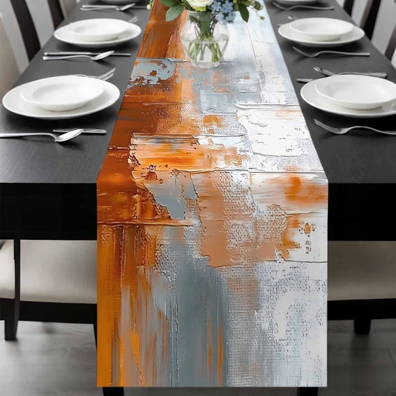 Abstract Orange Grey Table Runner 90 Inches Long, Modern Minimalist Street Art Kitchen Coffee Dining Table Decoration for Home Party Birthday Wedding Home Decor 13x90 Inches