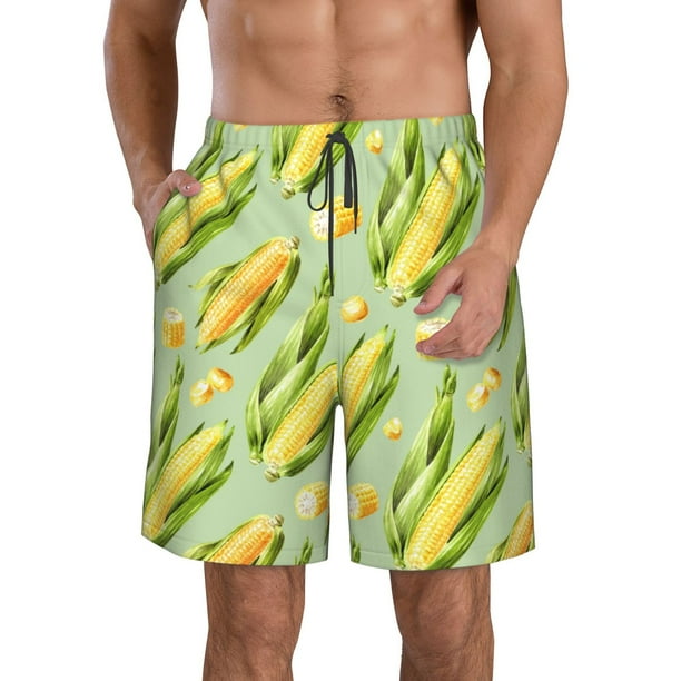 Balery Fresh Sweet Corn Traje de Baño Estilo Hawaiano para Hombre, Shorts de Secado Rápido con Bolsillos-3X-Large