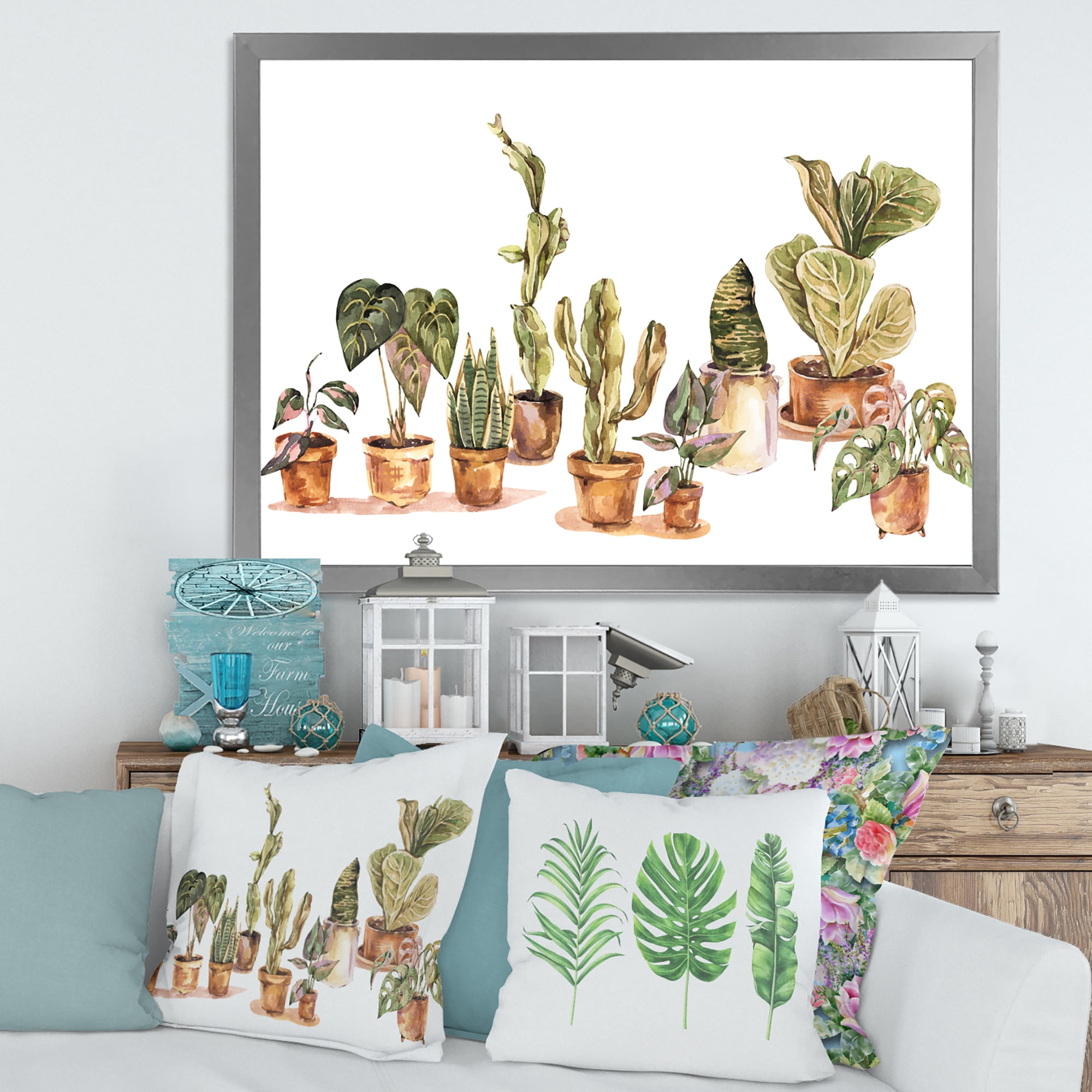 Designart 'Indoor House Plants Urban Jungle in Flowerpots I' Traditional Framed Art Print
