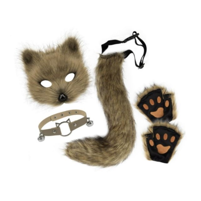 BELOVING Ensemble Collier et Queue d'Animal Visage d'Halloween pour Bal Boîte de Nuit de Nuit Jeu de Rôle Kaki