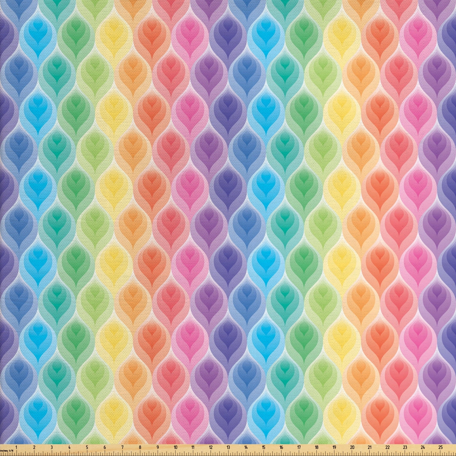 Geometric Fabric by The Yard, Rainbow Colored Ornamental Vintage Floral