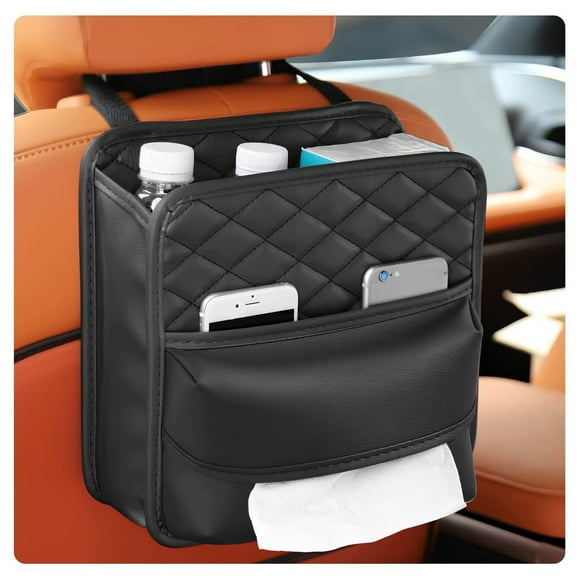 NAOJIE Organisateur de Siège Arrière de Voiture, Sac de Rangement en Cuir PU Suspendu, Compatible avec la Plupart des Accessoires Intérieurs de Véhicules (Noir)