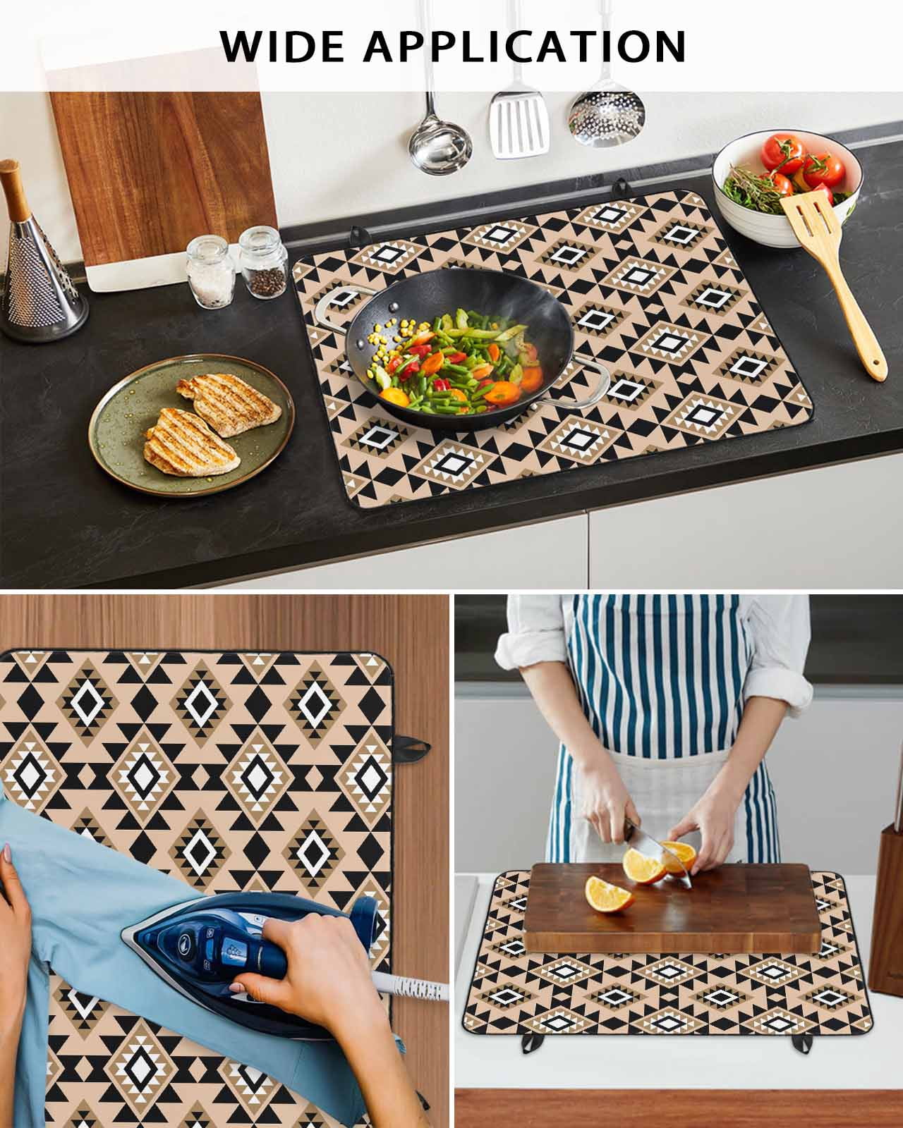 nqOlkjepod Large Induction Cooktop Protector Mat 36"x21", Brown Southwest Stove Top Covers for Electric Stove, Boho Aztec Abstract Geometric Art Stove Burner Cover Mats, Glass Top Stove Cover