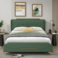 thumbnail image 2 of Queen Size Leather Bed Frame with Wingback Headboard and Footboard, Upholstered Platform Bed with Solid Wood Slats, No Box Spring Needed, Easy Assembly for Modern Bedroom, 2 of 9