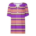 thumbnail image 4 of Raeneomay Button Down Shirts Loose Summer Tops for Women Women's Striped Printed Short Sleeved V-Neck Button Top Short Sleeved V-Neck Top/Shirt, 4 of 5