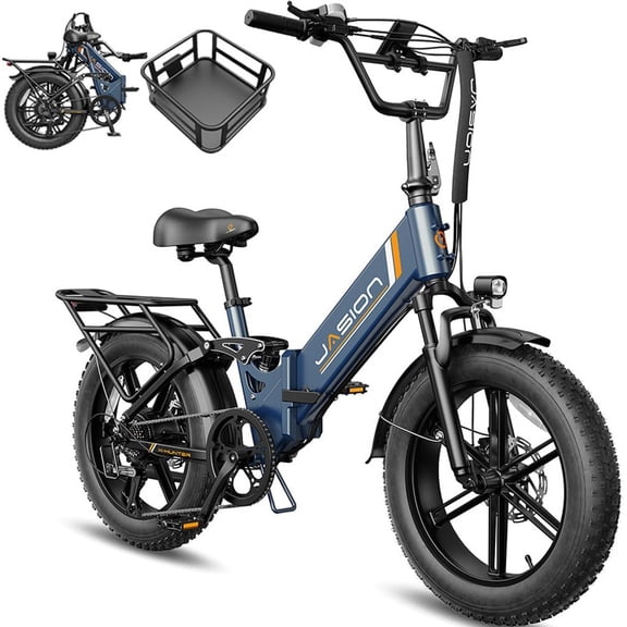 Jasion X-Hunter ST Electric Bike, 750W Foldable Ebike with 48V 13AH Removable Battery, 20'' Fat Tire Electric Bicycles for Adults, Full Suspension, UL 2849