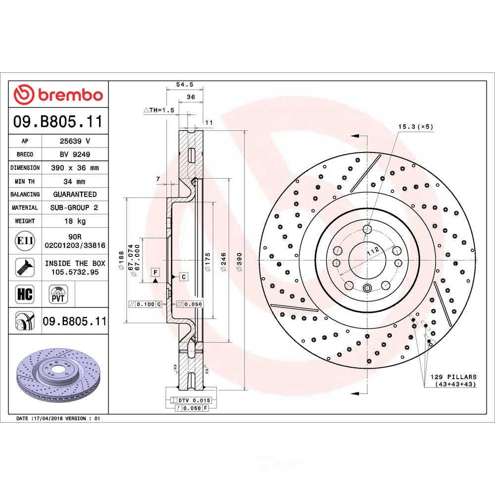 Brembo 09.B805.11 PRIME Disc Brake Rotor