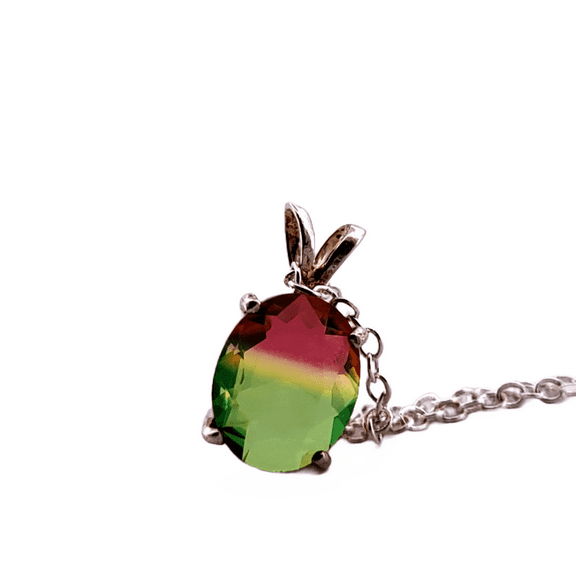 2ct Oval Watermelon Tourmaline Sterling Silver Necklace