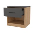 thumbnail image 6 of Xukmct Beside Table with 1 Drawer and 1 Open Shelf, Wood Nightstand for Living Room, Bedroom, Brown + Gray, 6 of 8