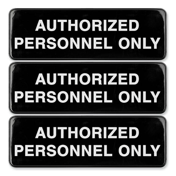 Authorized Personnel Only Indoor/Outdoor Wall Sign, 9" x 3", Black Face, White Graphics, 3/Pack | Bundle of 10 Packs