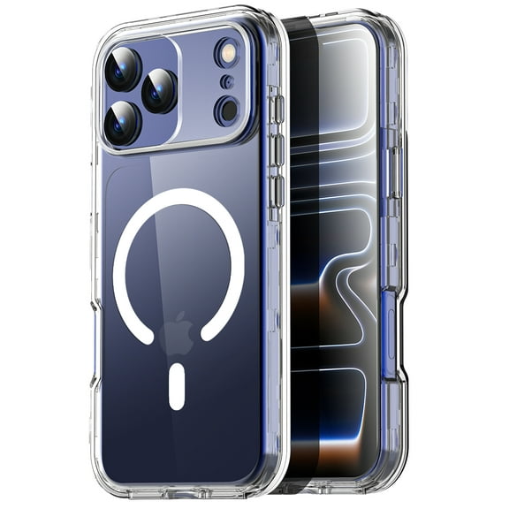 AICase for iPhone 17 Pro Max Magnetic Case Heavy Duty Shockproof Dust/Drop Poof 3 Layers Full Bady Protection Rugged Cover Case for iPhone 17 Pro Max 6.9",Clear [Without Screen Protector]