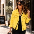 thumbnail image 6 of Hsovts Everyday Denim Jacket for Women, Button Up Cropped Lapel Jean Jacket, Breathable Washed Fabric Streetwear Outerwear Yellow 3xL, 6 of 6