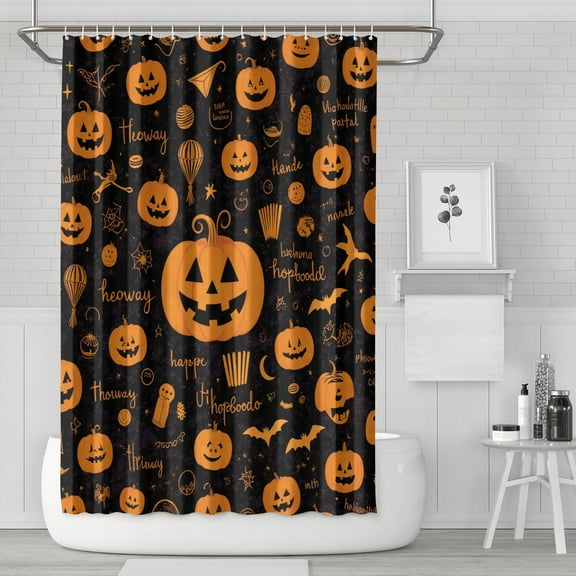 Happy Halloween Shower Curtains,Reusable Ghost Boo Bathtub Curtains with Hooks Retro 72x72 in Polyester Bathroom Curtains for Halloween Thansgiving Christmas Hotel Dorm