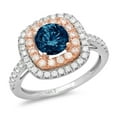 thumbnail image 3 of 1.615 ct Round Cut Natural London Blue Topaz Solitaire with Simulated Diamond Accents 18K White/Rose Gold Womens Engagement Ring, 3 of 4