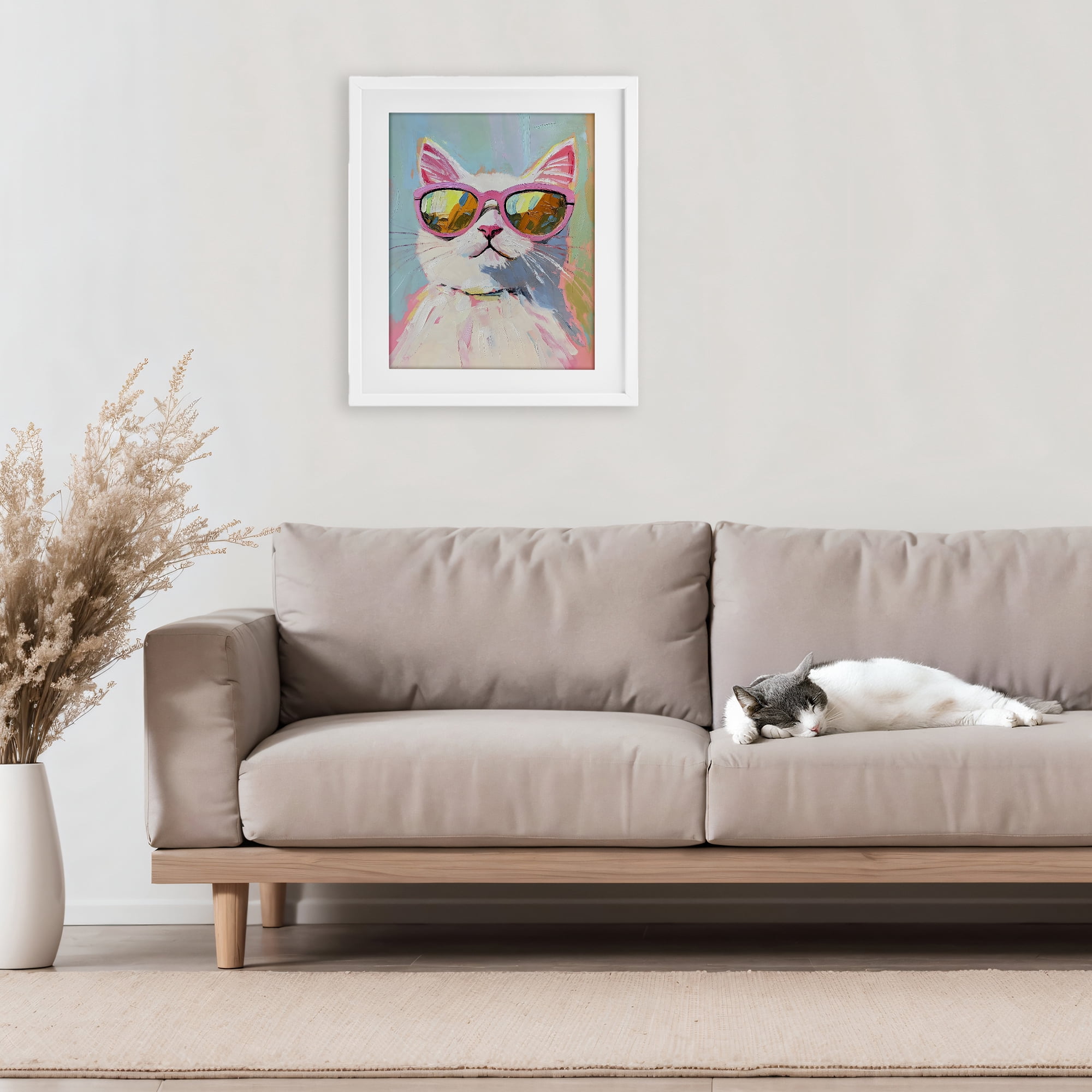 Stupell Industries Cool Cat in Sunglasses White Framed Print Under Glass, design by The Prints Vibe