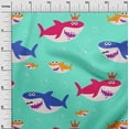 thumbnail image 3 of oneOone Viscose Chiffon Aqua Blue Fabric Shark Print Kids Sewing Material Print Fabric By The Yard 42 Inch Wide, 3 of 6