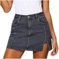 thumbnail image 5 of TaTaai Women's Denim Mini Skirt with Button Front, Side Slit, and Classic Casual Style for Summer Gift, 5 of 7