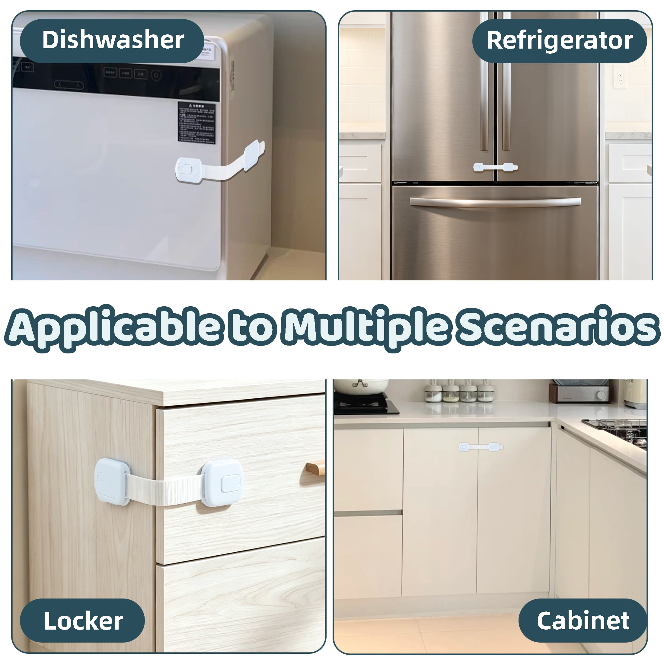 10 Pack Safety Locks, Adjustable Cabinet Locks, No‑Drill Drawer Locks, Multi‑Purpose Safety Straps, Household Home‑Safety Latches for Cabinets, Drawers, Refrigerator, Dishwasher