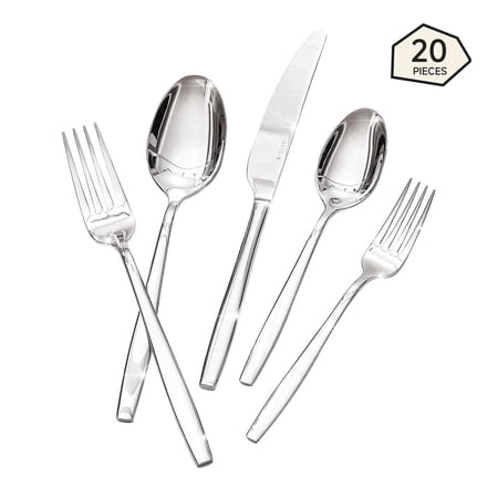 KINGSTONE 20-Piece Silverware Set for 4, 18/10 Stainless Steel Flatware Set, Cutlery Utensil Set, Mirror Polished, Dishwasher Safe, Silver