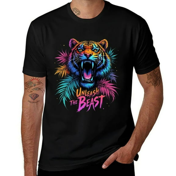 Men's Tiger Graphic Print T-Shirt Shirt Crew Neck Black Cotton Casual Tee Short Sleeve Tops Unisex