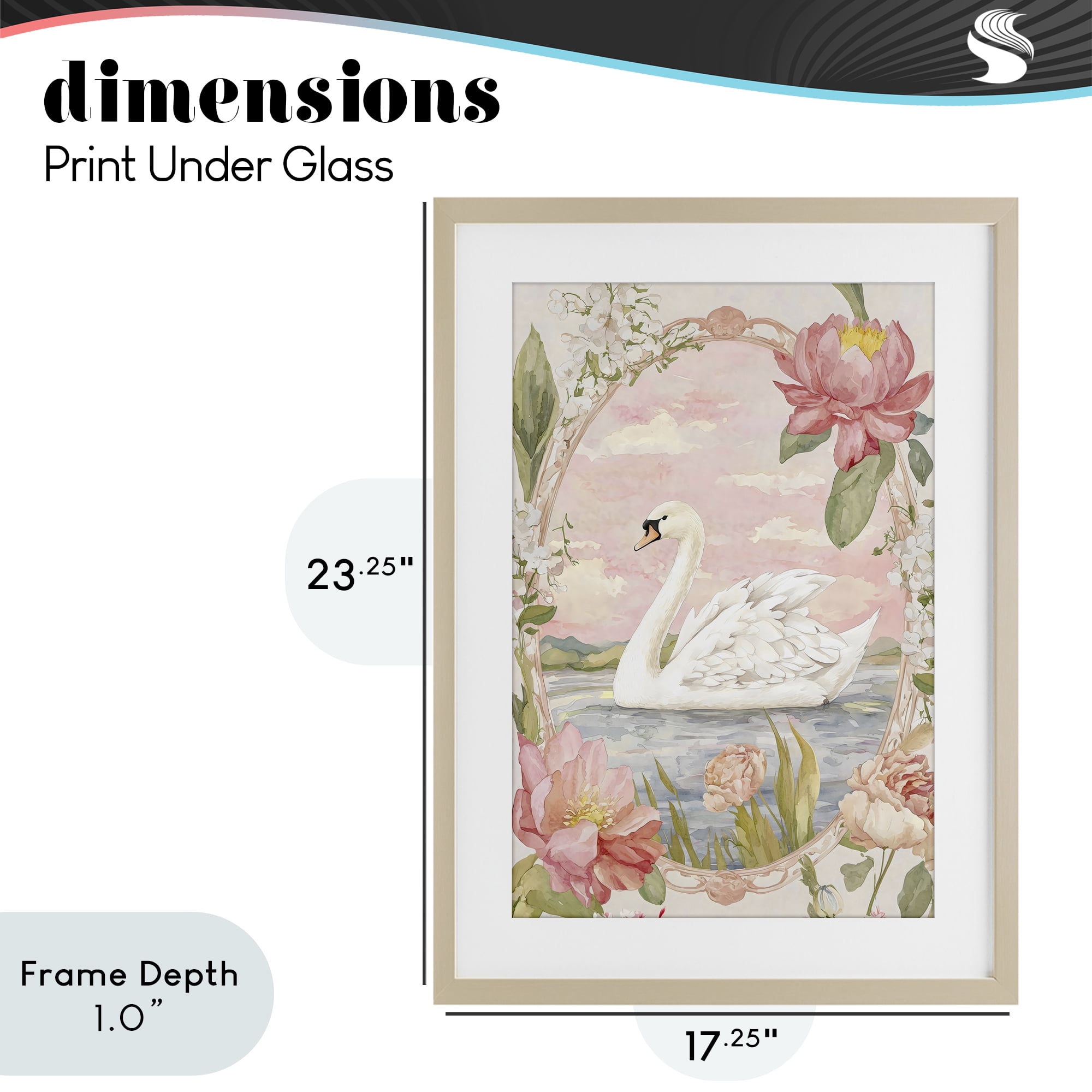 Stupell Industries Floral Border Swan in Bloom Birch Framed Print Under Glass, design by Creative Studio