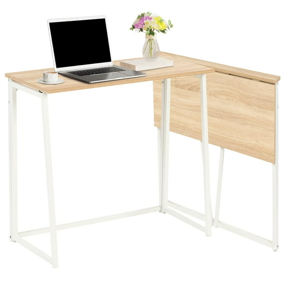 FurnitureR Folding Desk Space Saving Computer Table Compact Writing Workstation Study Desk for Home Office Small Space 31.5 Inches Foldable Table Simple Home Office Desk Oak