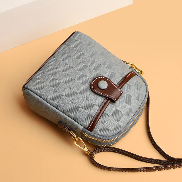 LinYooLi Womens Classic Plaid Shoulder Bags High Quality Leather Crossbody Bag Simple Design Trend Handbag Lady Small Messenger Bag