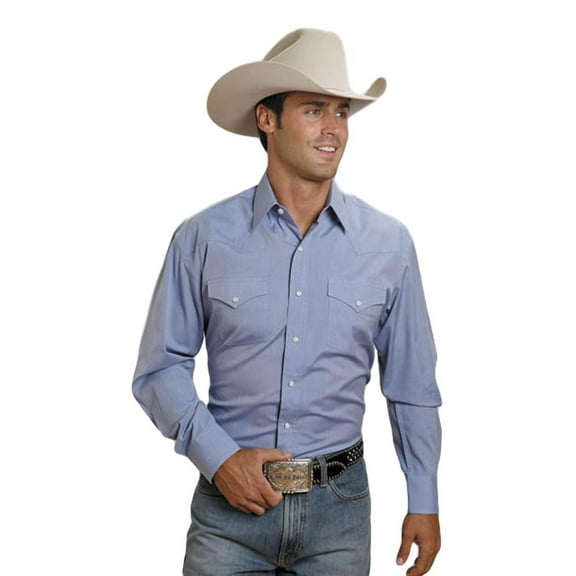 Stetson Western Shirt Mens L/S Snap M Blue 11-001-0465-0041 BU