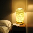 thumbnail image 4 of Lámpara LED de mesa pequeña con bola de lino y ratán, hilo de madera maciza, atenuación con enchufe USB, 4 of 8