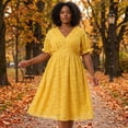 thumbnail image 5 of Agnes Orinda Women's Plus Size Elegant Floral Bubble Short Sleeves V Neck Trendy Mid Dresses 2X Yellow, 5 of 6