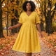 thumbnail image 5 of Vestido midi elegante de flores con mangas cortas y escote en V para mujeres de tallas grandes Agnes Orinda 2X amarillo, 5 of 6