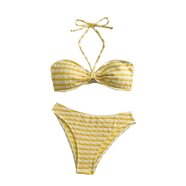 Traje de baño para mujer, bikini con cuello colgante para mujer, conjunto de traje de baño de playa con estampado de rayas a la moda, trajes de baño para mujer