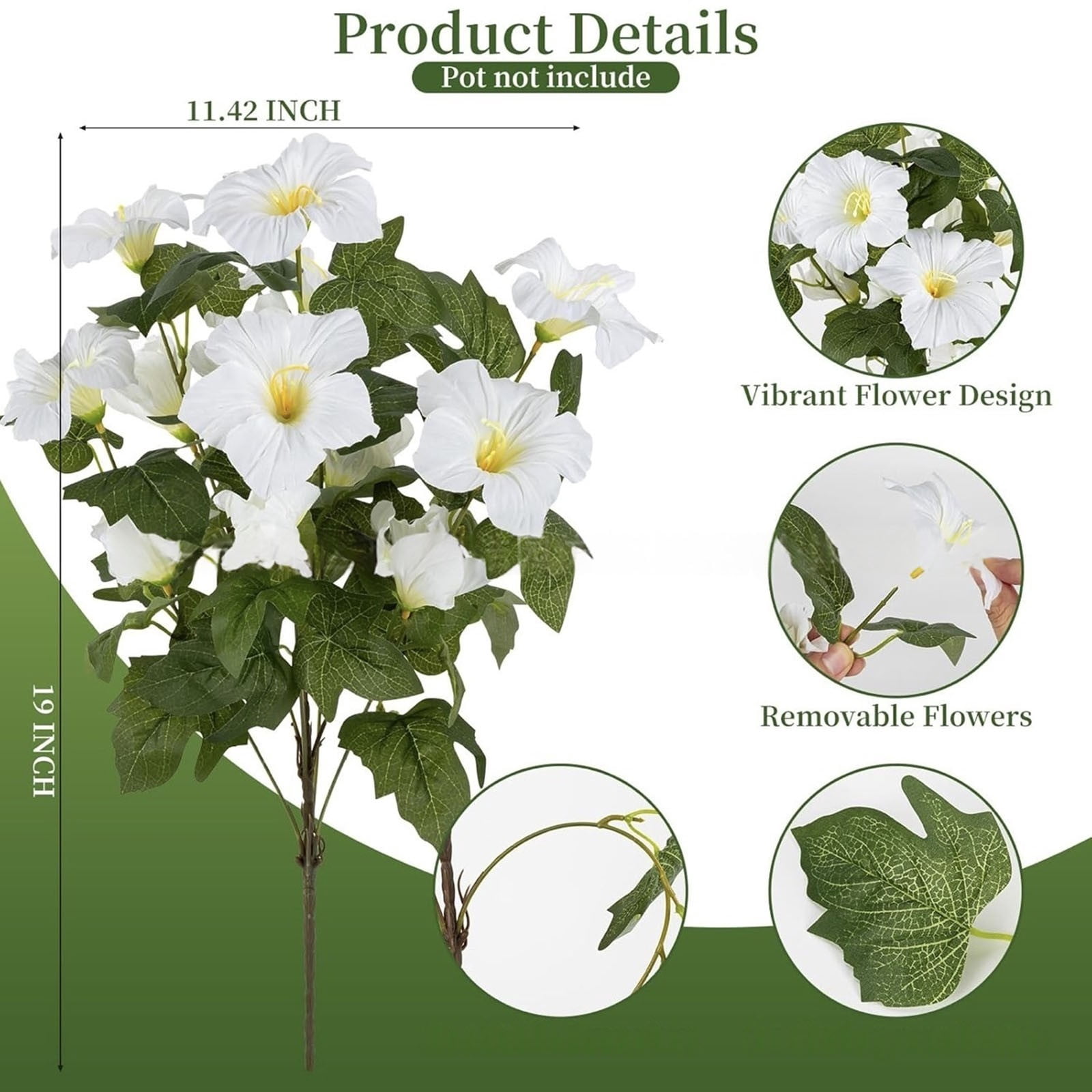 ZMKIAG UV Resistant Realistic Artificial Flowers for Outdoors – Fake Petunias Plants, Purple & White Silk Morning Glory – Faux Tropical Flowers for Planter, Porch, Patio, Yard, Garden, Window
