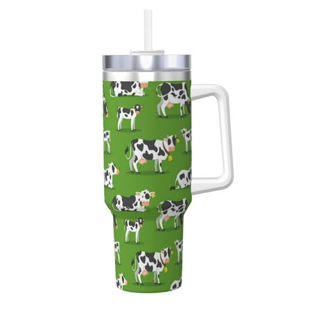 

Susaid Cows With Calfs Green Print Indoor Outdoor Straw Lid 40oz Ice Bully With Handle Stainless Steel Cup for Home Office and Car