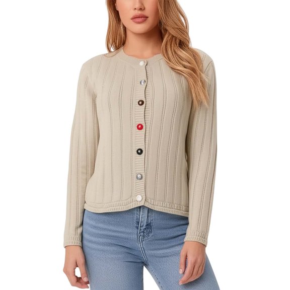 SGMVNU Knit Cardigan Sweaters for Women Long Sleeve Ribbed Button Up Sweater 2025 Fall Casual Jacket Women's Cardigans(Beige, One Size)