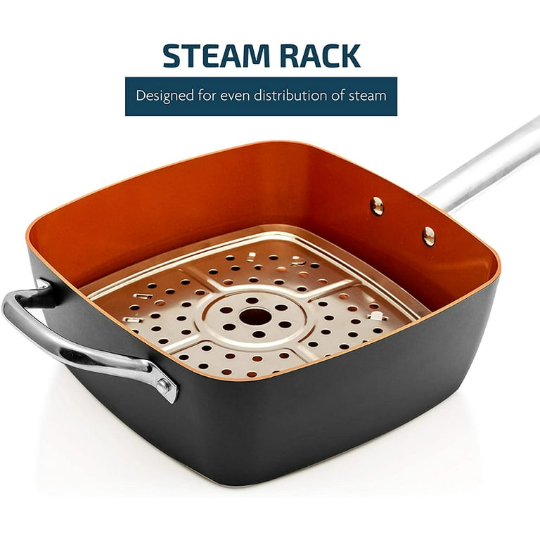 Ceramic Non-stick Pan Copper Square Pan Induction Chef Glass Lid Fry Basket  Steam Rack 4 Piece Set 9.5 Inches Used In Induction - Pans - AliExpress