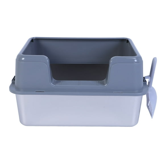 Stainless Steel Cat Litter Box, 20L High Sided Enclosed Metal Pet Litter Pan with Scoop, Non Stick Anti Splashing Cat Litter Box Kitty Litter Tray Odor Control Easy Clean
