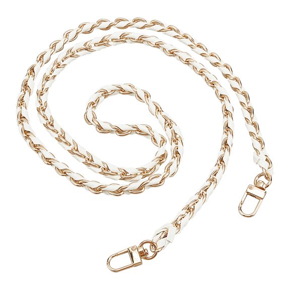 Leather Purse Chain Strap 114cm Metal Crossbody Chain Replacement Thin Leather Shoulder bag Strap Handbag Strap with Swivel Clasps for Wallet Messenger bag White