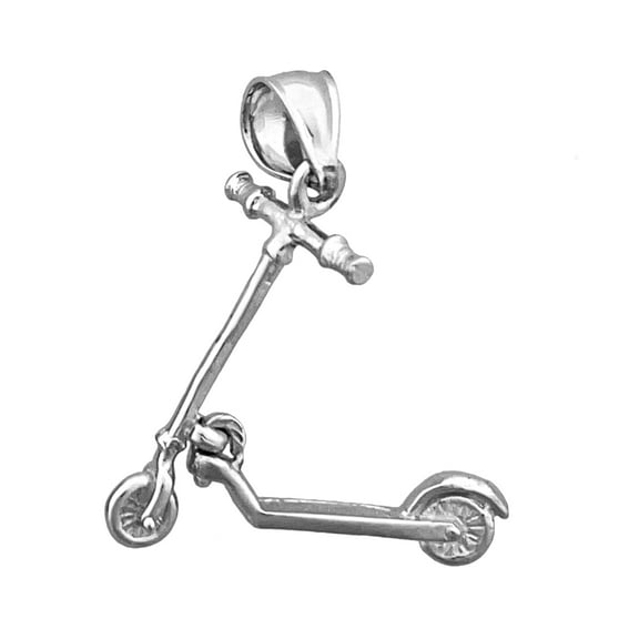 Rhodium Plated 925 Sterling Silver 3D Scooter Moveable Charm