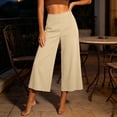 thumbnail image 2 of Capri Pants for Women Ihhxva 3/4 Length High Waisted Wide Leg Elastic Waist Seamless Casual Beach Vacation Cropped S-2XL, 2 of 7