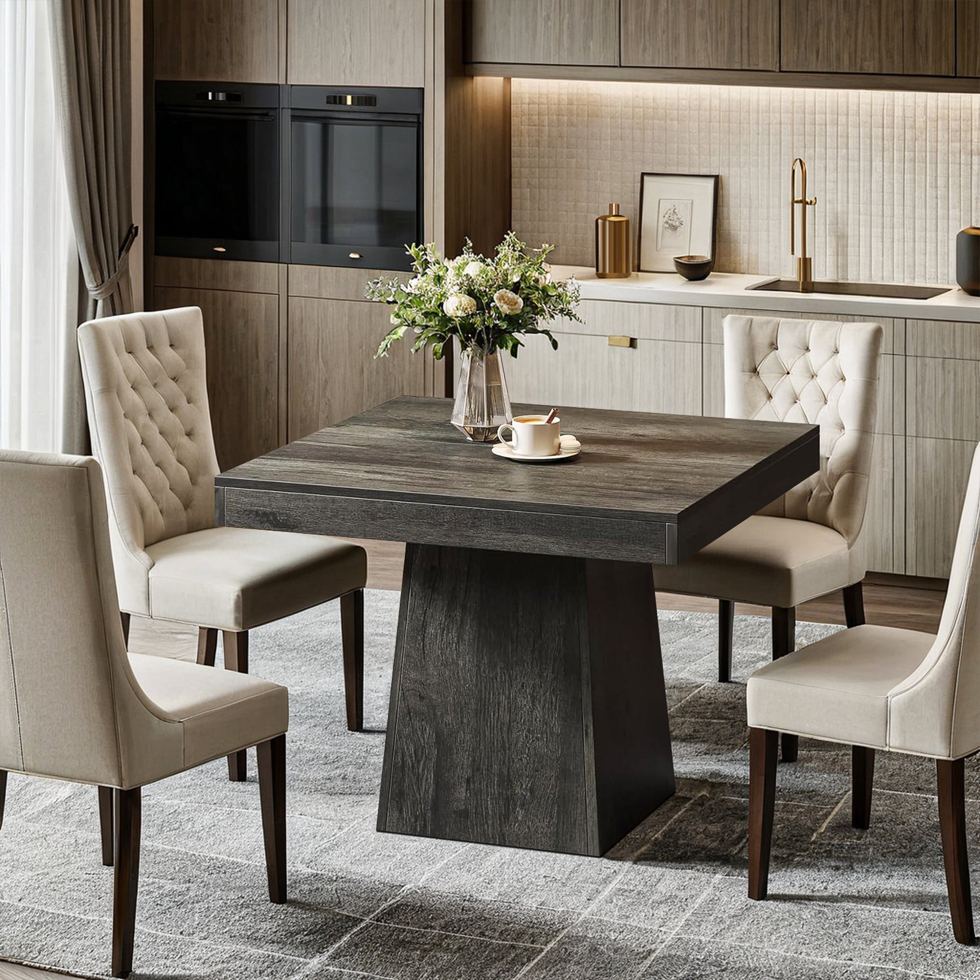 Demi Bonn 31" Modern Square Dining Table for 4 People, Wood Farmhouse Kitchen Dinner Table for Dining Room, Living Room Furniture, Black