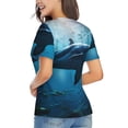 thumbnail image 3 of Vsdgher Ocean Dolphin Fish School Women Shirts V Neck Short Sleeve Tops T-Shirt Basic Tees, S to 3XLSmall, 3 of 5