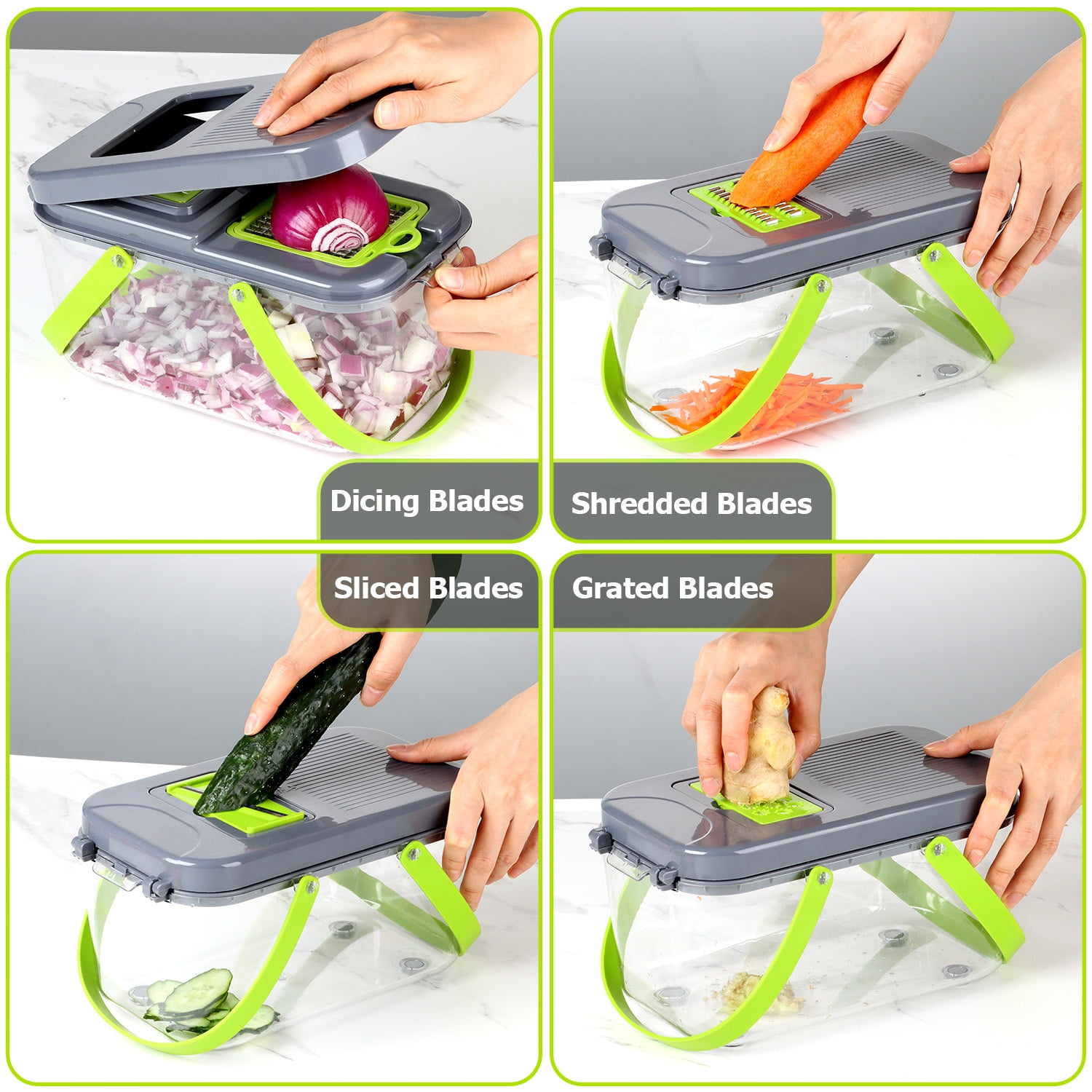 Vesteel 22 in 1 Vegetable Chopper, Multifunctional Onion Chopper Food Cutter Dicer Mandolin Slicer with Container and Colander Drain Basket - 13 Stainless Steel Blades