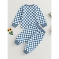 thumbnail image 4 of Bagilaanoe 2PCS Toddler Baby Boy Long Pants Set Checkerboard Print Long Sleeve Sweatshirt Pullover Tops + Drawstring Sweatpants 6M 12M 18M 24M 3T Kids Casual Sweatsuits, 4 of 9
