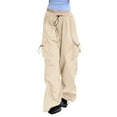thumbnail image 5 of IDALL Cargo Pants Women Wide Leg Pants Woman Sweatpants Women Baggy Pants Cargo Trousers Women Baggy Trousers Parachute Trousers Sweatp Womens Casual Pants Beige L, 5 of 6
