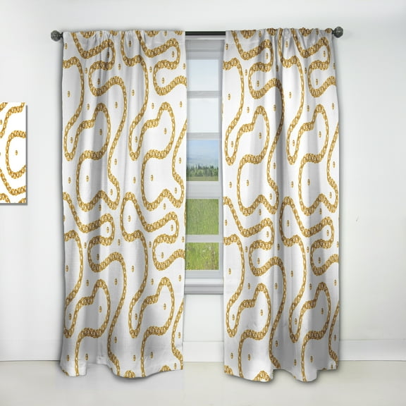 Designart 'Golden Chain Necklace Retro Pattern' Mid-Century Modern Curtain Panel