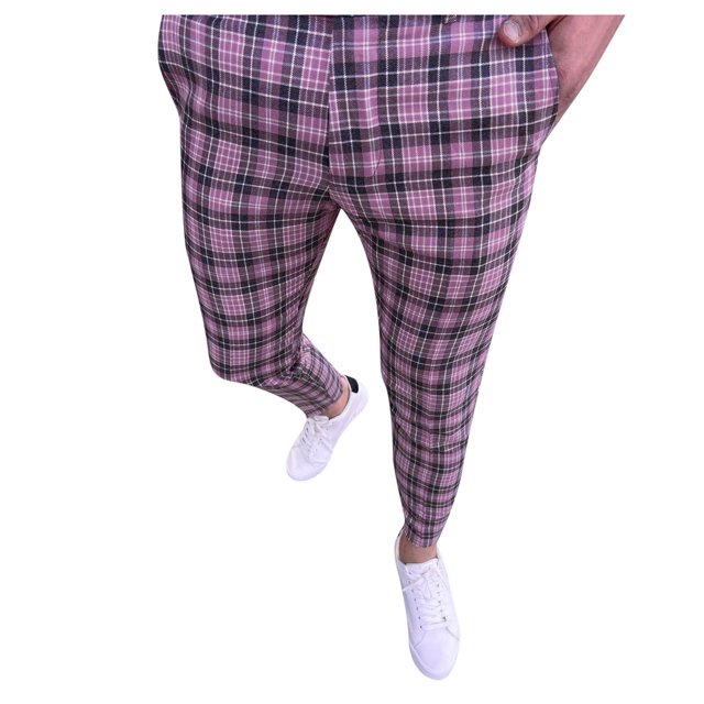 SHIXIAOO Mens Fashion Casual Plaid Printed Pocket Zipper Button Feet Pants Suit Pants