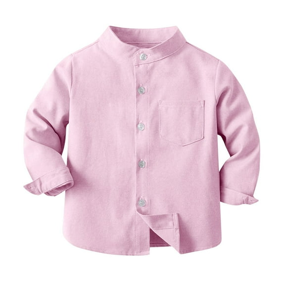 HOMADLES School Uniform Boys Long Sleeve Shirt Button Down Dress Shirt Collar, Uniform Shirt Pink 9 Months
