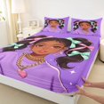 thumbnail image 4 of Castle Fairy Stylish Black Girl Queen Sheets 4 Pieces,Ribbon Bow Queen Sheet Sets,Purple,1 Fitted Sheet, 1 Flat Sheet and 2 Pillowcases, 4 of 6